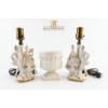 Image 1 : 1950s Set Of Two German-Style Porcelain "Courting Couple" Figural Boudoir Lamps And Japan Planter