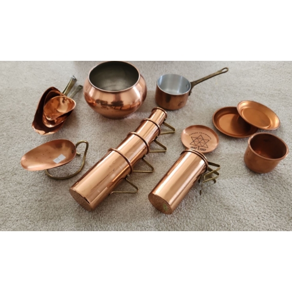 Copper Decor: Bowl 4.5" Diameter Top, 3.5 T, Scoops, Stackable Cups, Mini Saucepan and More! 