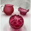 Image 1 : Cranberry Hobnail Small Pitcher Fenton, Cranberry Fenton Basket, and Stunning Hand Blown Rose Vase
