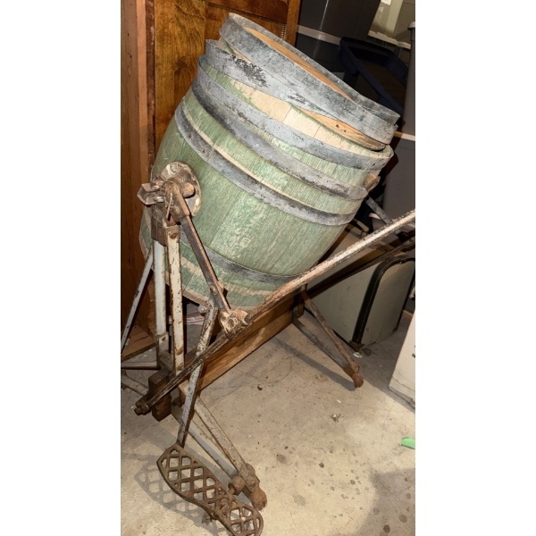 Antique Rotating Pedal-Operated Barrel-Style Butter Churn