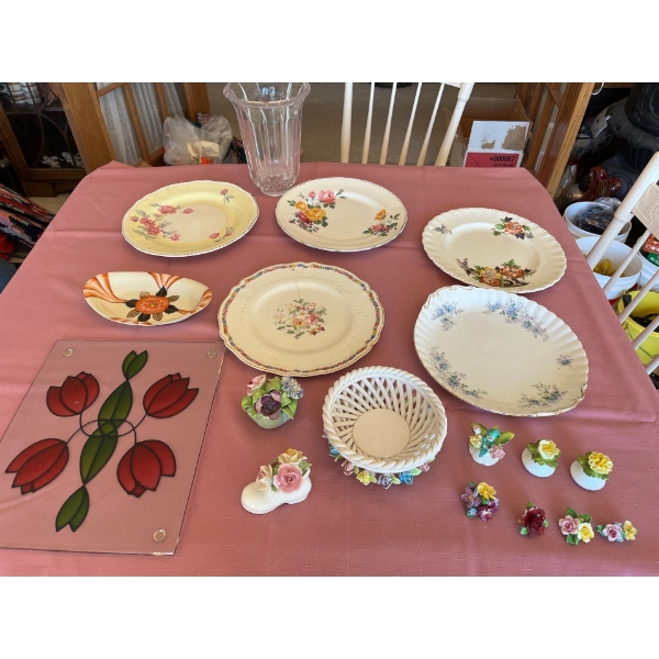 -great lot of porcelain serving plates & collection of floral Porcelain ornaments.