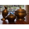 Image 1 : Aluminum Soup Tureen Made in Italy (12W), Vintage Pewter Pitcher (Bent), Vintage Teapot 