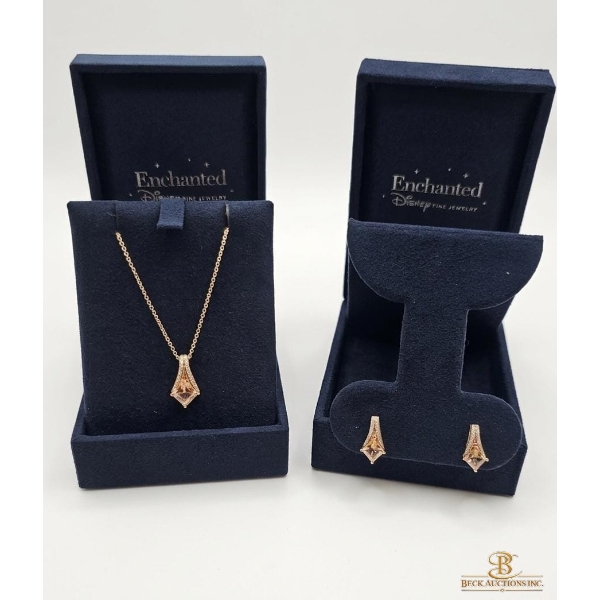 Sterling Silver 925 Enchanted Disney Fine Jewelry Diamond-Pendant Necklace & Earrings 6.1g