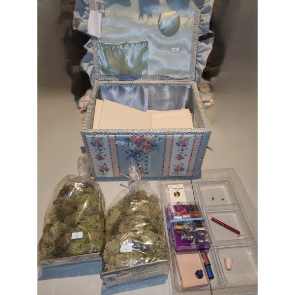 Sewing Basket 13 W, 9.5 D, 8 T, Contents and Artificial Moss Included 