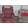 Image 3 : Vintage Orange Chair 31 W, 26 D, 34 T, Neutral Tone Chair 40 W, 36 D, 30 T, Stool 16 W, 16 D, 14 T 