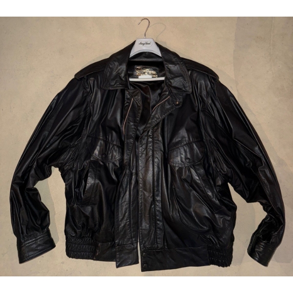 Leather Ranch's Black Crocodile Embossed Leather Bomber Jacket (Size Large)