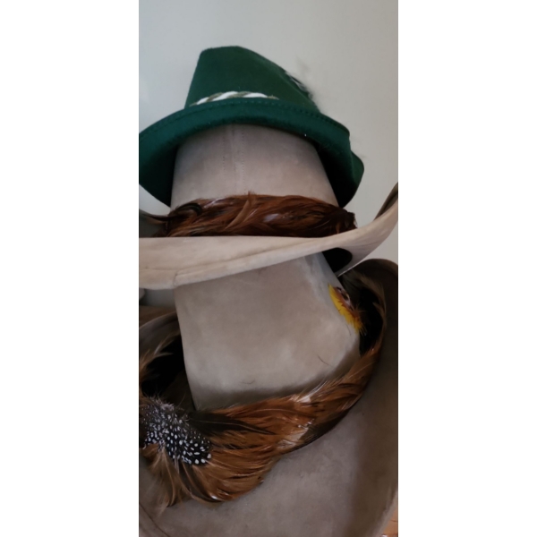 Two Bailey Cowboy Hats, Sizes 7 and 6 3/4 (Feathers on Size 7 Need to be Reattached), German Hat 