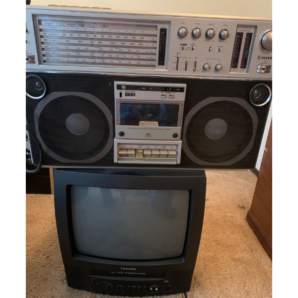 Vintage Silver Brand Ghetto Blaster w/ Toshiba Television