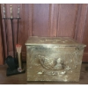 Image 1 : Vintage Brass Duck & Duckling Hinged Firewood & Kindling Box w/ Fireplace Supplies