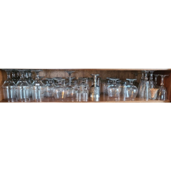 Assorted Barware and Drinking Glasses (With Gold Design/ Olympic Glassware)