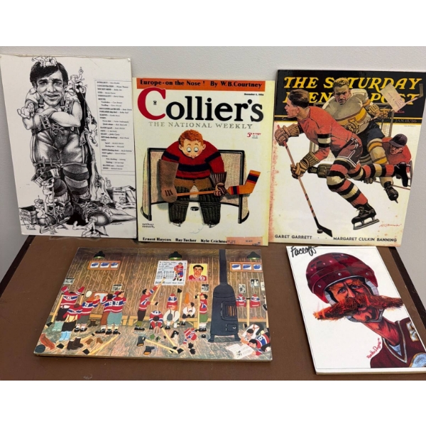 Hockey-Themed Artwork and Magazines Featuring Iconic Illustrations