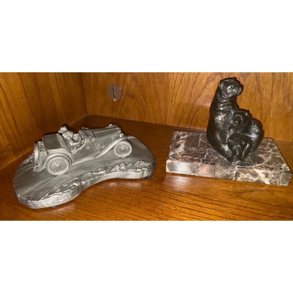 Pewter 'Taking the Curve' by Raymond Meyers Figure Plus Original Bronze Sculpture by Siggy Puchta 