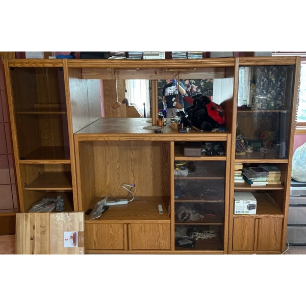 Large Wood Entertainment Unit, Contents NOT Incl.,  Bring Help, 96W, 21D, 71T 