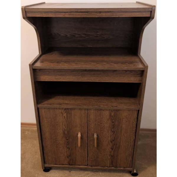 Wooden Utility Cabinet with Shelves on Casters w/ Vintage Linens