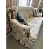 Image 4 : vintage style floral sofa 79” L x 33w with wooden accents on the arm & base with the matching chair