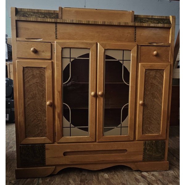 1920s/1930s Art Deco Cabinet with Glass Doors, 46x16x48 Inches