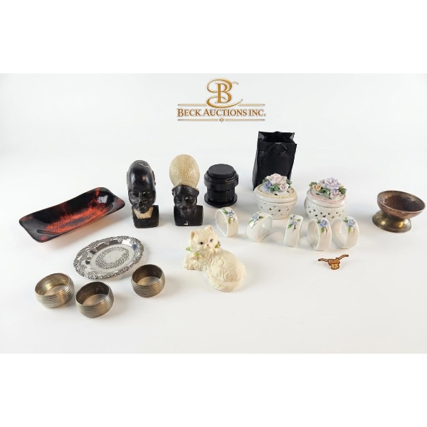 Decorative Porcelain Trinket Boxes With Floral Designs, Sculpted Busts Of Figures, And More.