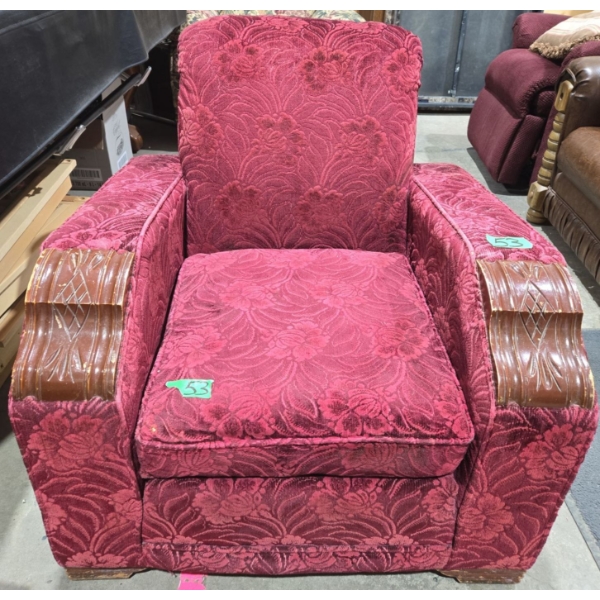 Vintage Wooden Framed Red Upholstered Chair