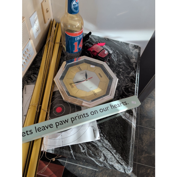 Junk Drawer Treasures - Eberle Coin Bank Wall Clock Gold Colored Metal Venetian 3 Wheeled Diecast 