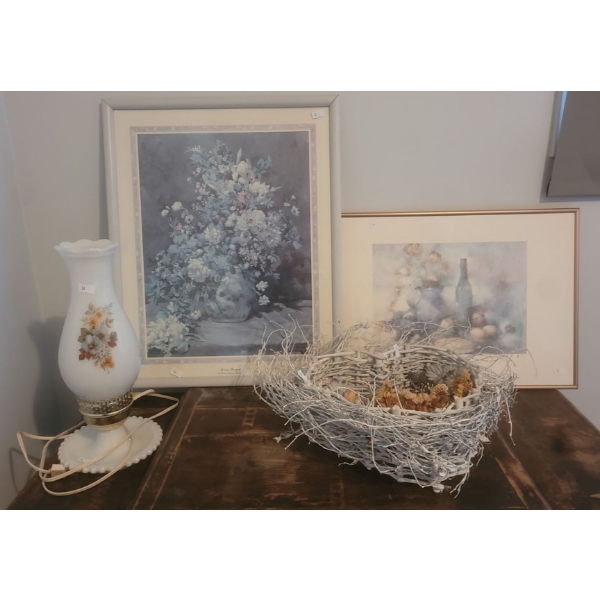 Home Decor, Floral Themed - Prints (Largest is 17W, 21T), Vintage Lamp and More! 