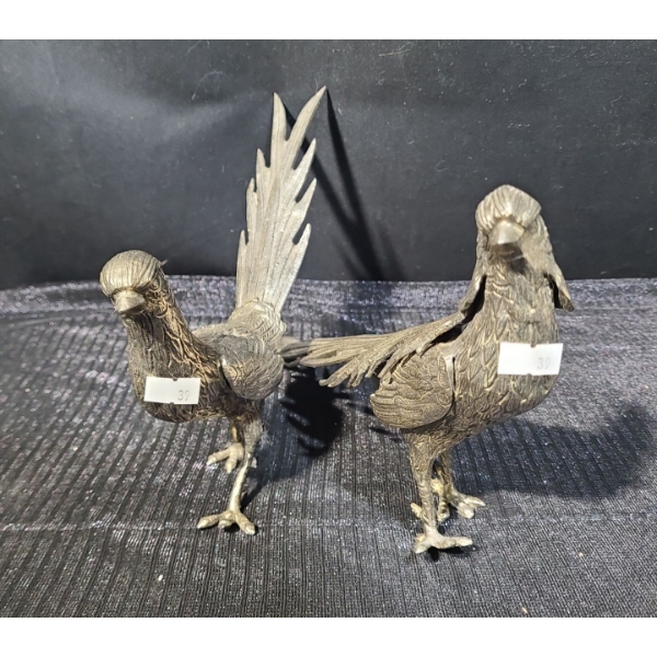 Two Decorative Metal Birds- Largest: 13.5 Tail to Beak, 6.5 T and 11.5 Tail to Beak, 7.5 T