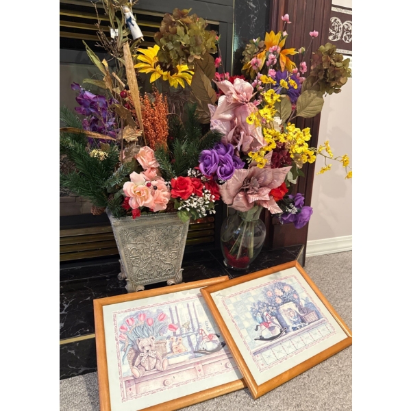 Decorative Vases Containing Silk Florals & Cottage Art 16L