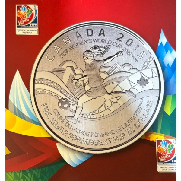 2015 $20 Fifa Women's World Cup Fine Silver Coin 7.96 Grams