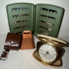 Image 1 : Antique Automatic Desk Clock 5T w/ Fly Fishing Tackle Box Copper Cow Bell & More