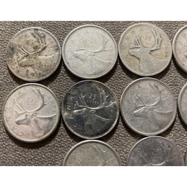 Canadian 25-cent Pieces 80% Silver 64.13 Grams
