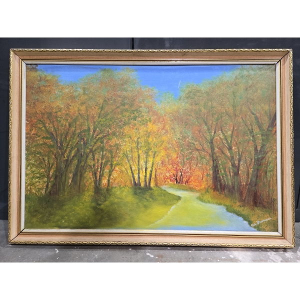 Framed Original Signed Oil Painting "The Forest Stream" By M.G. Freeman 24" X 36"