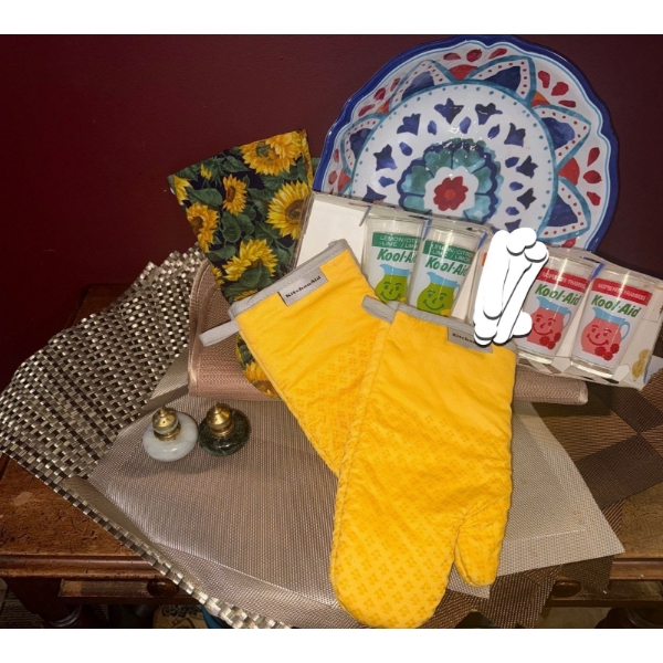 Decorative Turkish Plate Collectible KoolAid Cups Stone S&P & Assorted Kitchen Linens 