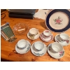 Image 1 : 6 fine bone china teacups and saucers, vintage Godinger Silverplated and Crystal Swan Salt Cellar wi