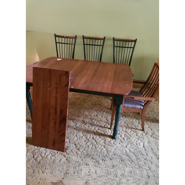 Dining Table 60 W, 40 D, 30 T and 3 Chairs 20 W, 18 D, 42 T, also: Arm Chair 21 W, 18 D, 37 T