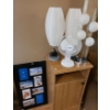 Image 1 : Side Table 15 W, 13 D, 28 T, Collage Picture Frame 14 X 24, Fan 11 T, Lamps- Paper Shades: 18 T 
