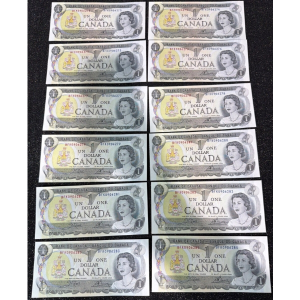 Canadian $1 Bills Consecutive Serial Numbers