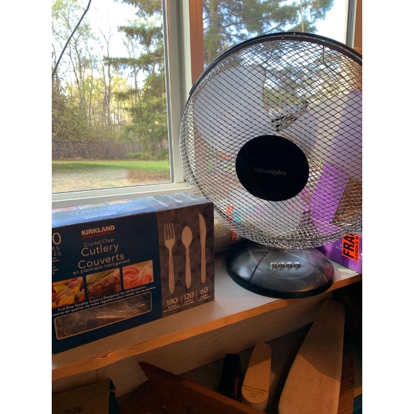 Shelf With Mystery Lot! Osculating Fan! Books, and Tools, Vintage Items.