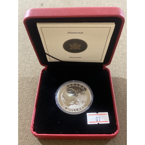 2005 Canadian $20 Silver Coin with Diamond Hologram, Proof Quality