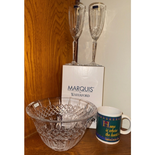 Marquis Waterford Crystal Champaigne Flutes & Serving Bowl & More 