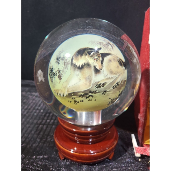 Wang Xisan Ji School Chinese Reverse Painting of a Wolf Crystal Globe