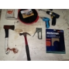Image 5 : Misc. Garage Tool Collection - Cords, Reheatza, Broad Band Model DA7524, Sandpaper, Drill 