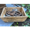Image 3 : Antique boxes, horseshoes, weathervane, and McCormik Deering Antique scale.