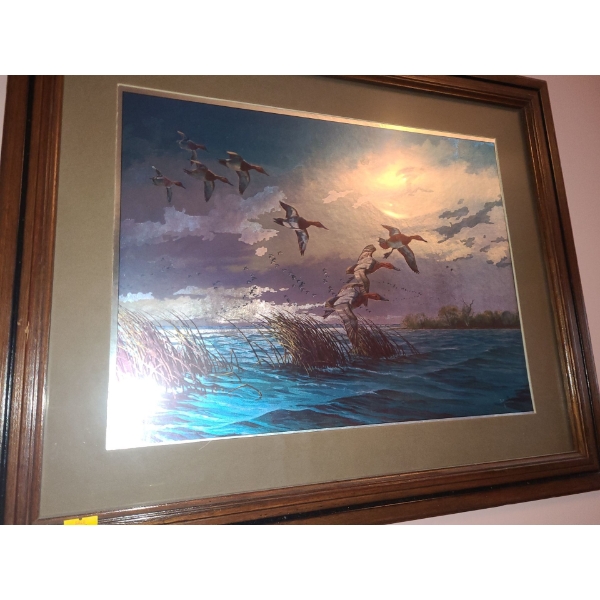 Ducks Foil Picture 23 X 19, Framed Under Glass 