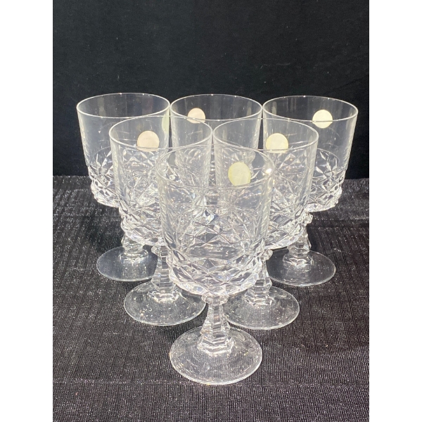Cristal d'Arques-Durand "Diamond" Pattern Crystal Wine Glasses, Set of 6