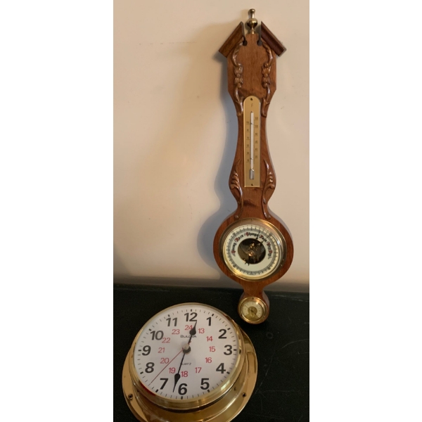 Antique Barometer w/ BULOVA Captains Clock Made In Germany 19T