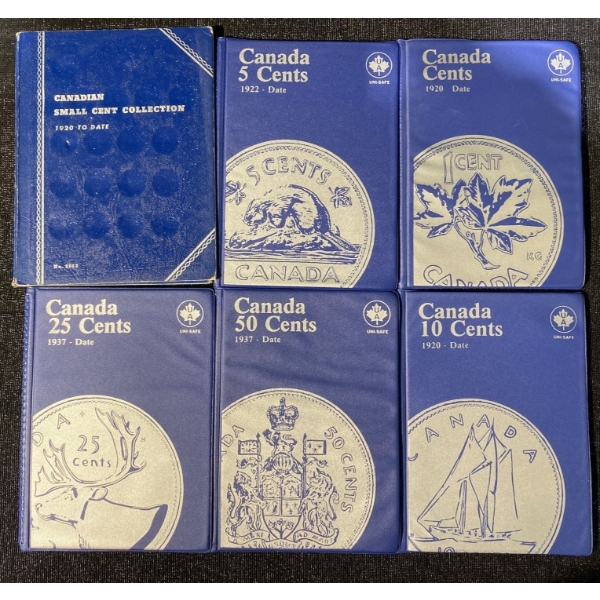 Uni-Safe Coin Albums for Canadian Coinage, 1 Cent 5 Cents, 10 Cents, 25 Cents and 50 Cents