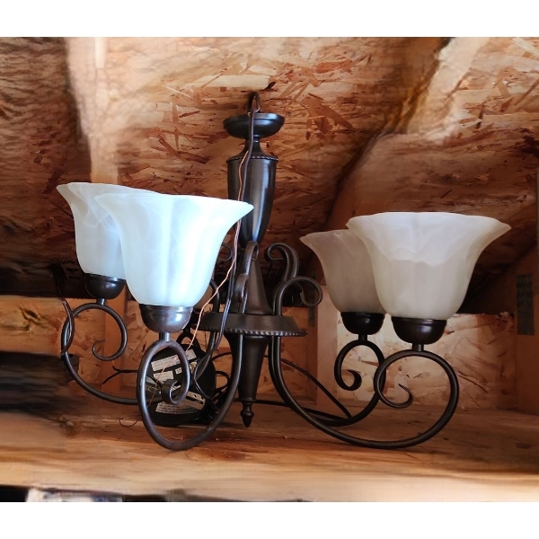 Metal Scroll Design Ceiling Light with Frosted White Shades