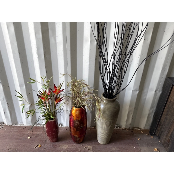 3 Colourful Vases with Tall Fake Plants