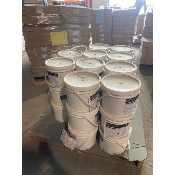 Pallet of SportFloor Performance Rubber Flooring Adhesive Buckets