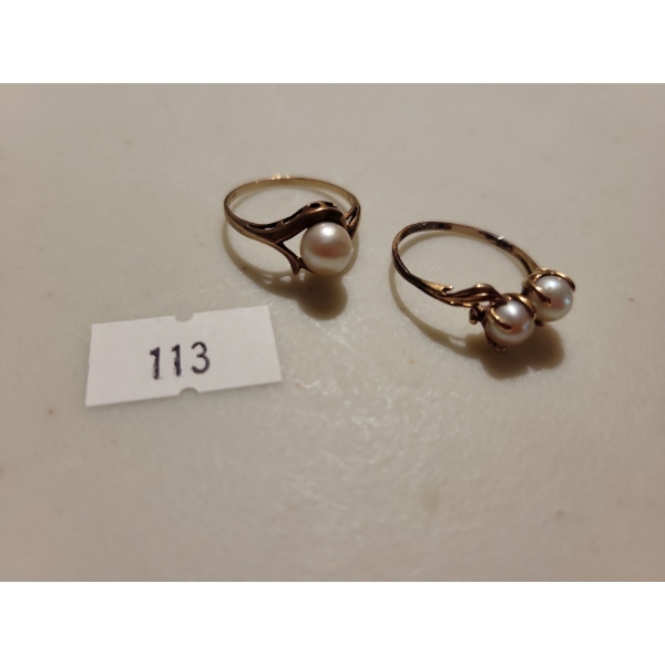 Stamped 10K Yellow Gold Ladies Rings w/ Center Set Pearls (Hand Not Included )