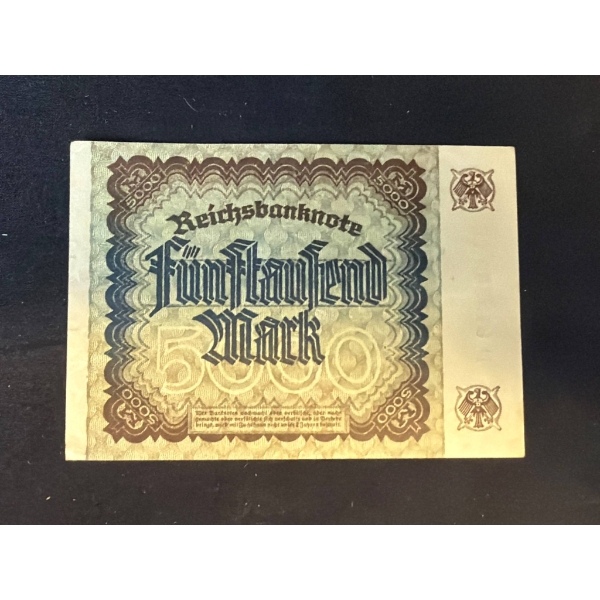 1922 German 5000 Mark Banknote with Serial No. B 619550 LE
